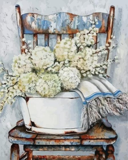 White Flowers On Chair Diamond Painting