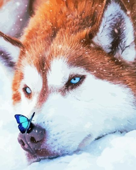 Wolf With Butterfly Diamond Painting