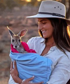 Woman Holding Kangaroos Diamond Painting