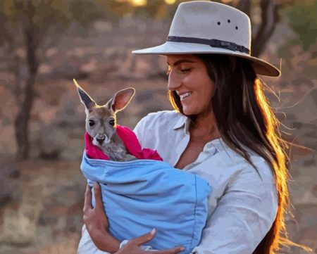 Woman Holding Kangaroos Diamond Painting