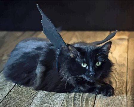 Black Cat With Bat Wings Diamond Painting