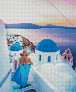 Blondy Girl In Santorini Diamond Painting