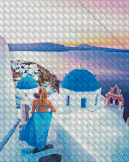 Blondy Girl In Santorini Diamond Painting