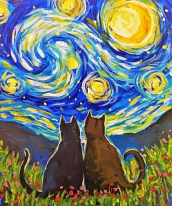 Cat Starry Night Diamond Painting