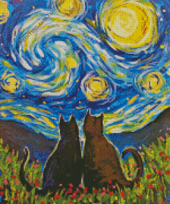 Cat Starry Night Diamond Painting