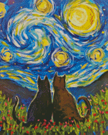 Cat Starry Night Diamond Painting