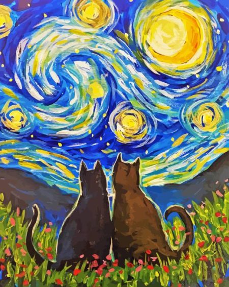 Cat Starry Night Diamond Painting