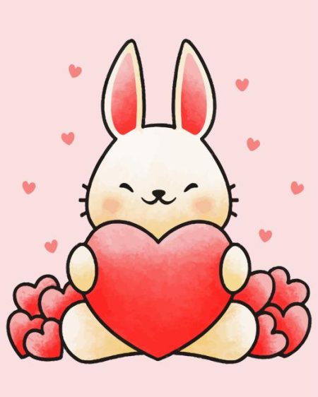 Rabbit Hugging Heart Diamond Painting