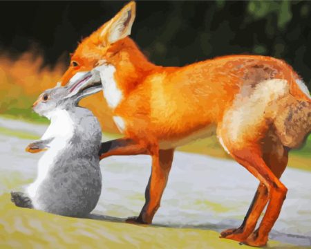 Fox Playing With A Rabbit Diamond Painting