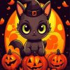 Halloween Kitten Witch Diamond Painting