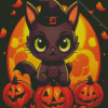 Halloween Kitten Witch Diamond Painting