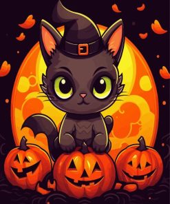 Halloween Kitten Witch Diamond Painting