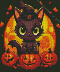 Halloween Kitten Witch Diamond Painting