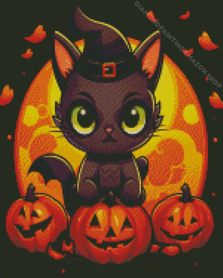 Halloween Kitten Witch Diamond Painting