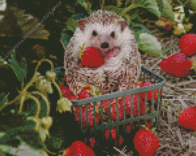 Hedgehog And Strawberries Diamond Painting