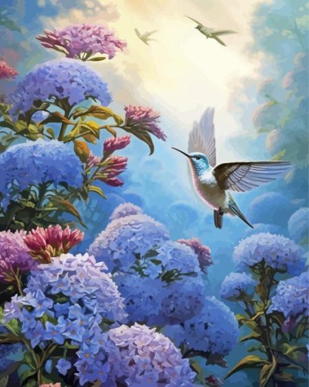 Hummingbirds And Hydrangeas Diamond Painting