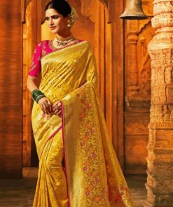 Pink Yellow Saree Diamond Painting