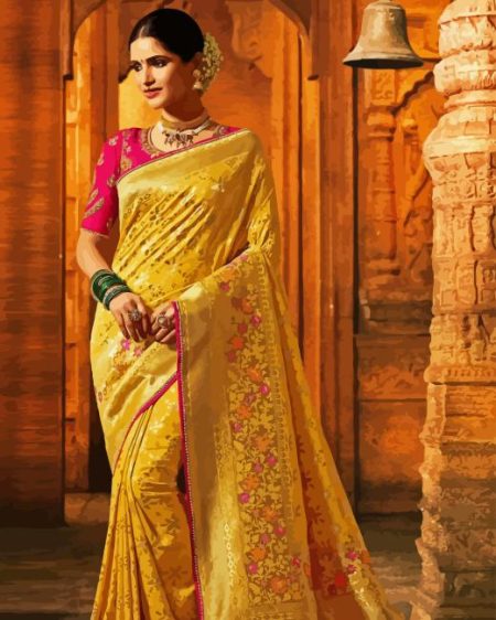 Pink Yellow Saree Diamond Painting