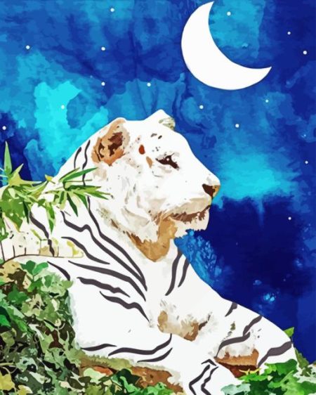 Tiger With Crescent Moon Diamond Painting
