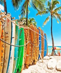 Waikiki Beach Surfboard Diamond Painting