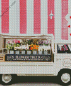 White Truck Flowers Diamond Painting