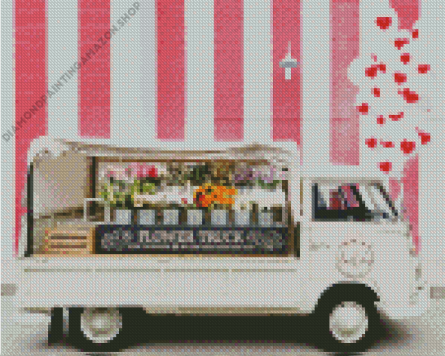 White Truck Flowers Diamond Painting