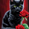 Black Cat And Rose Diamond Painting