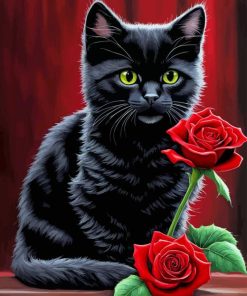 Black Cat And Rose Diamond Painting