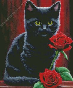 Black Cat And Rose Diamond Painting