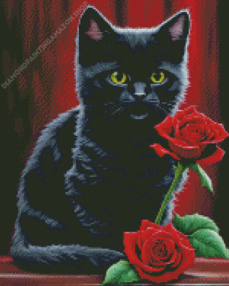 Black Cat And Rose Diamond Painting