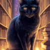 Black Cat In Library Diamond Painting