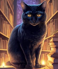 Black Cat In Library Diamond Painting