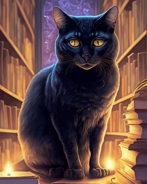 Black Cat In Library Diamond Painting