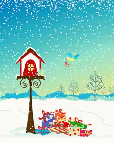 Christmas Birdouse Diamond Painting
