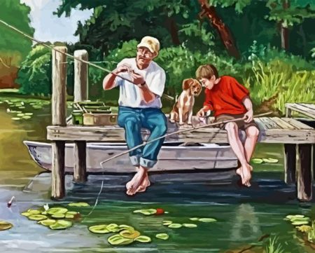 Grandpa And Grandson Fishing Diamond Painting