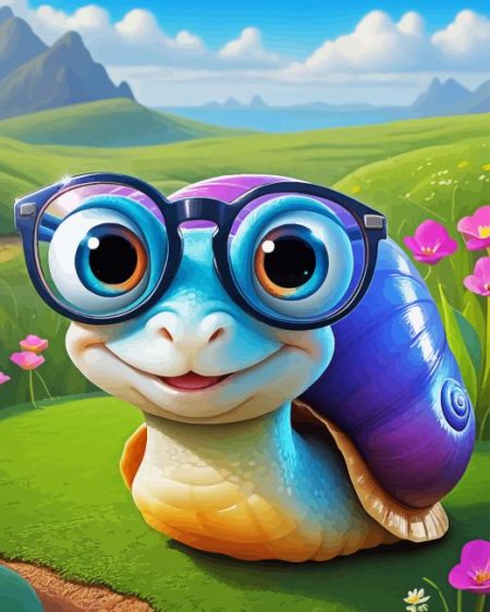 Green Turtle With Glasses Diamond Painting