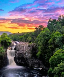 High Force Waterfall At Sunset Diamond Painting