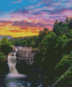 High Force Waterfall At Sunset Diamond Painting