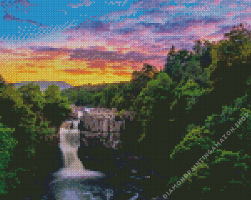 High Force Waterfall At Sunset Diamond Painting