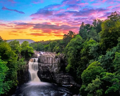 High Force Waterfall At Sunset Diamond Painting