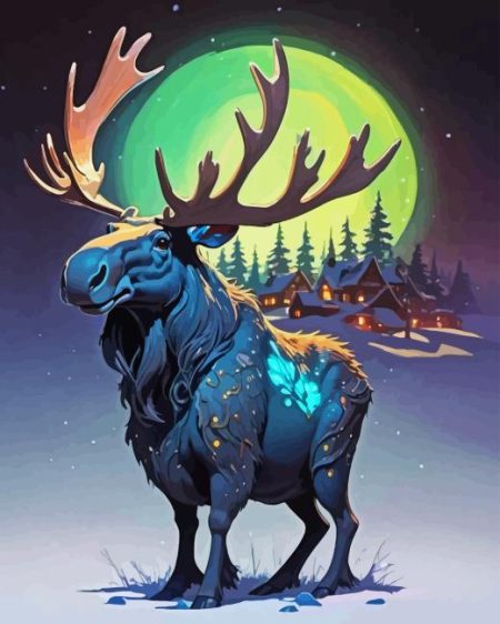 Moose And Moon Diamond Painting