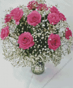 Pink Rose Flower Vase Diamond Painting