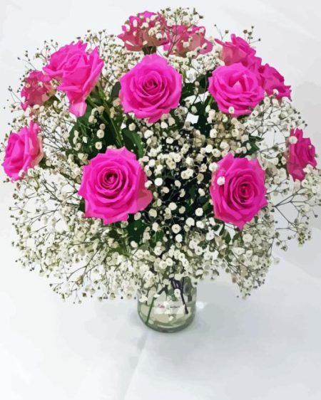 Pink Rose Flower Vase Diamond Painting