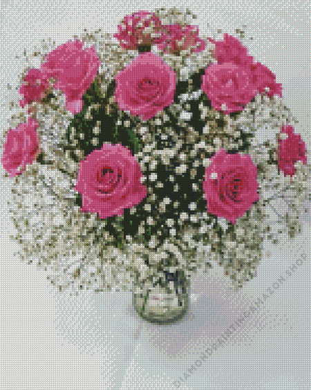 Pink Rose Flower Vase Diamond Painting