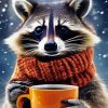 Raccoon With Coffee Diamond Painting