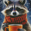 Raccoon With Coffee Diamond Painting