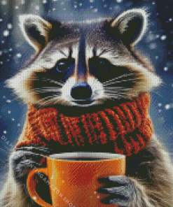 Raccoon With Coffee Diamond Painting