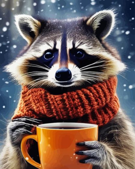 Raccoon With Coffee Diamond Painting