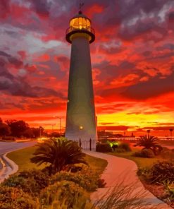 Sunset Biloxi Lighthouse Diamond Painting