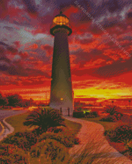 Sunset Biloxi Lighthouse Diamond Painting